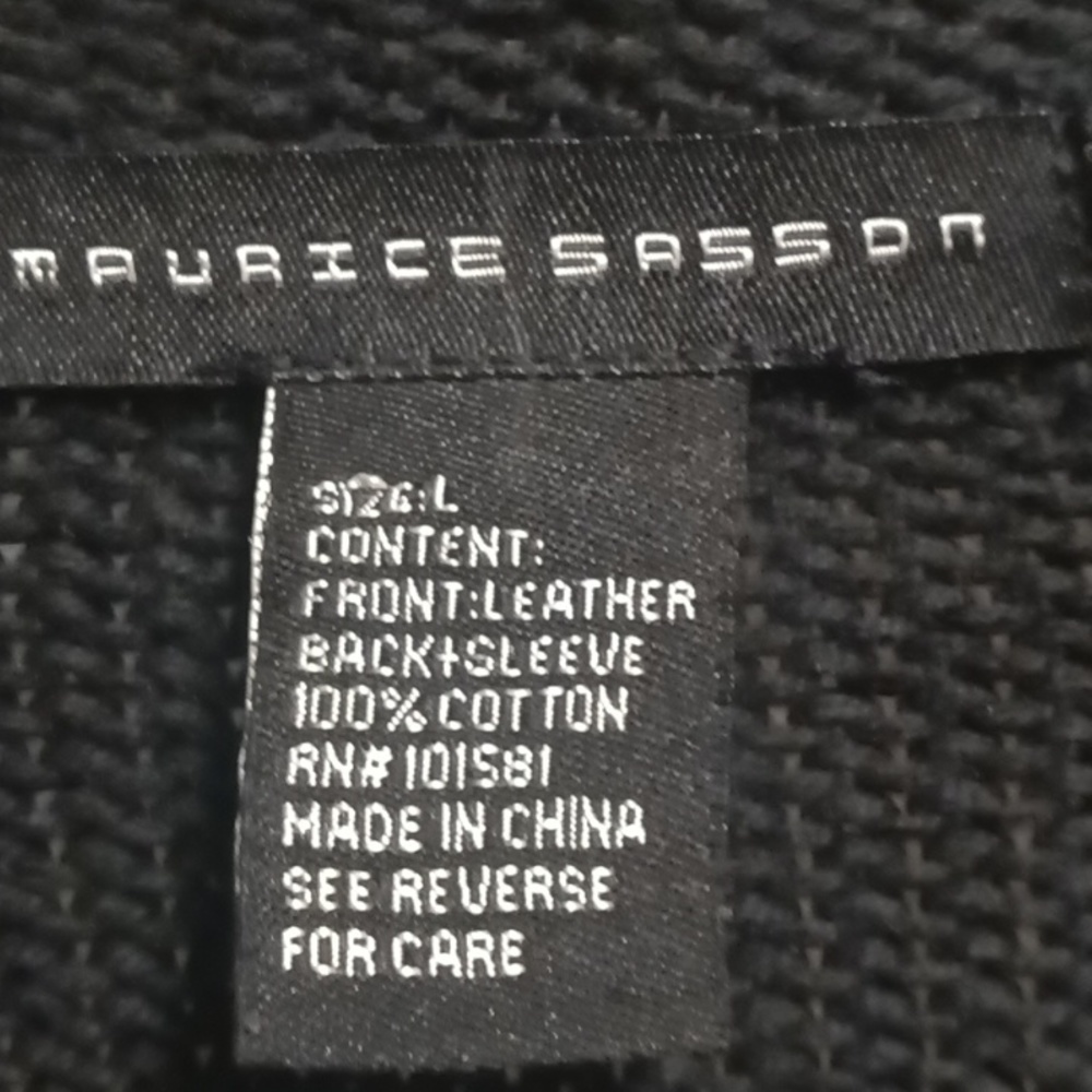 FINAL PRICE MAURICE SASSON black & white leather and cotton sweater Lg